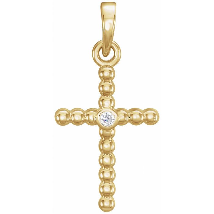 Diamond Beaded Cross Pendant in 14K Yellow Gold