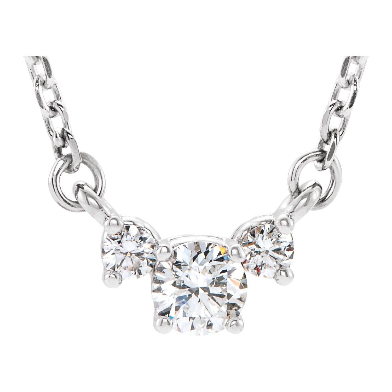 14K White Gold three-stone diamond necklace — 1/3 ct natural diamonds on an included 16-18" chain
