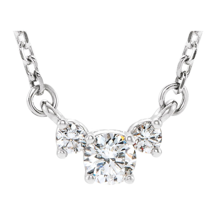 14K White Gold three-stone diamond necklace — 1/3 ct natural diamonds on an included 16-18" chain
