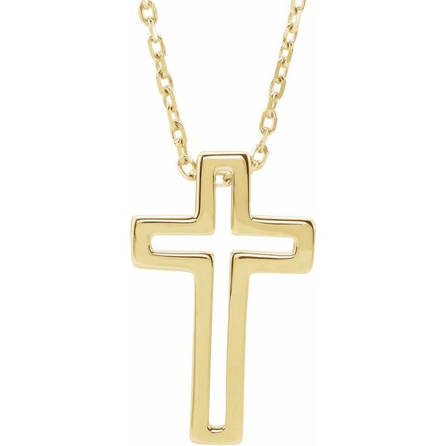 open cross necklace in 14k yellow gold