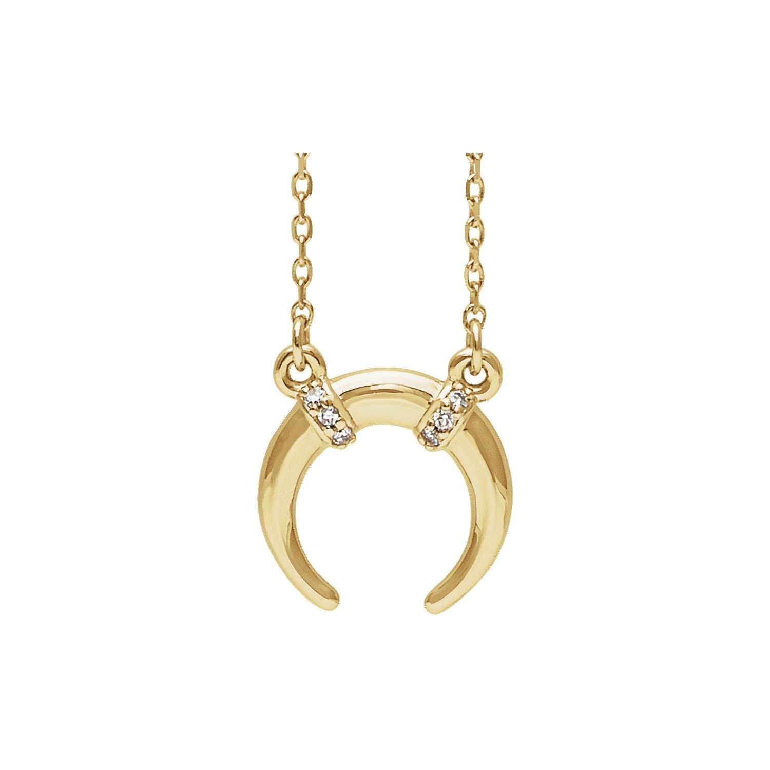 14K Yellow Gold crescent moon diamond necklace — .025 ct natural diamonds on an included 16-18" chain