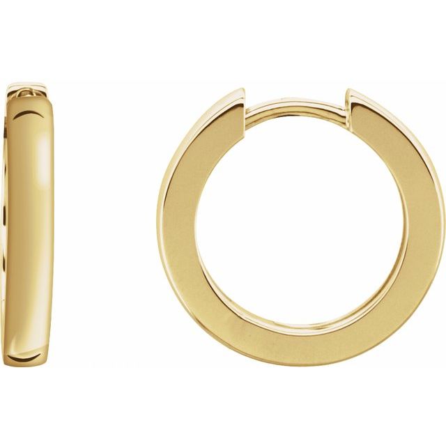 bold hinged gold hoop earrings in 14k yellow gold, 16 mm