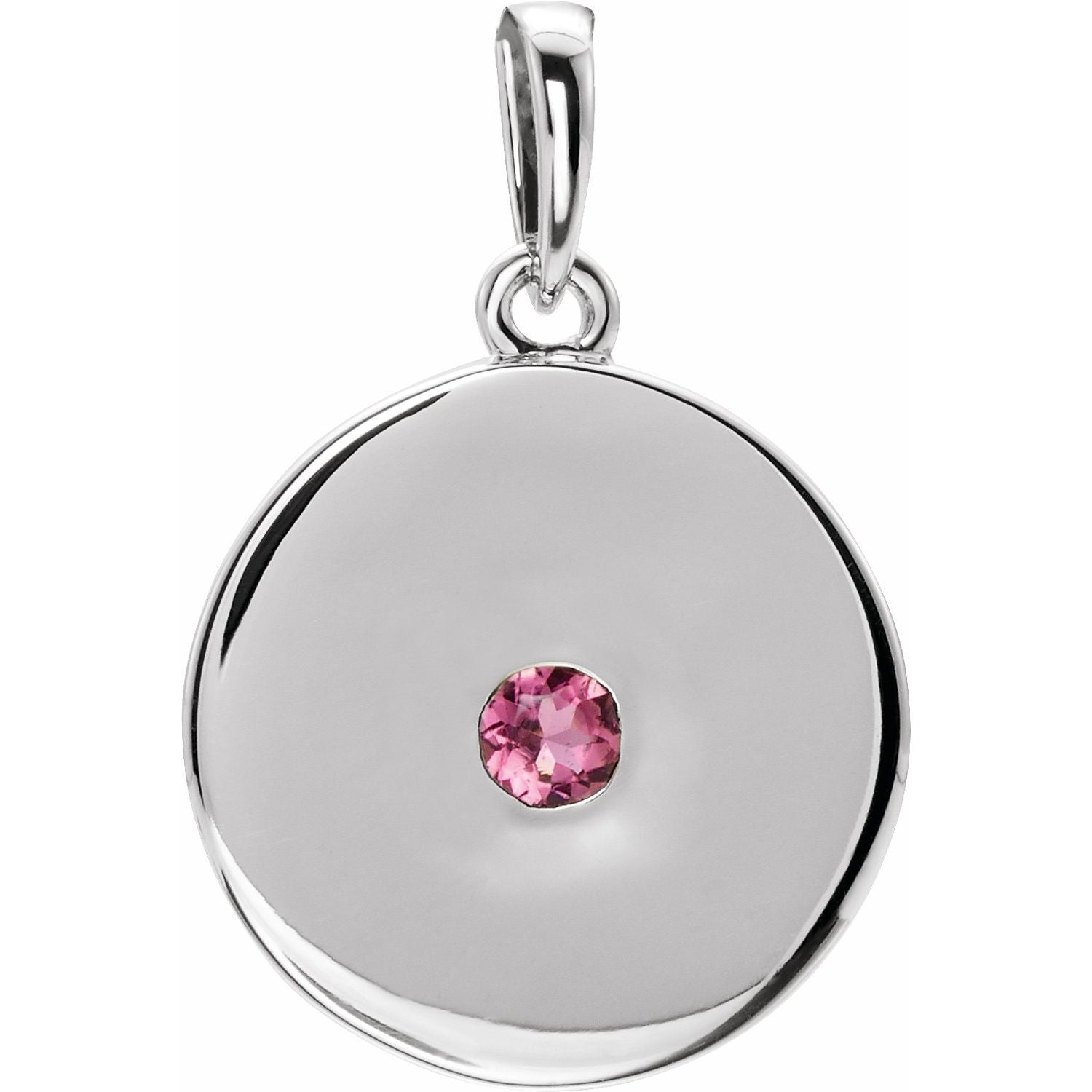 Pink Tourmaline Disc Pendant Necklace in 14K White Gold