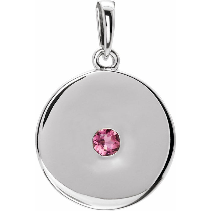 Pink Tourmaline Disc Pendant Necklace in 14K White Gold