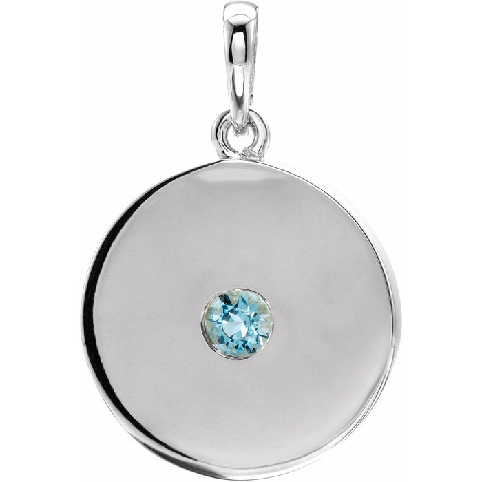 Aquamarine Disc Pendant Necklace in 14K White Gold