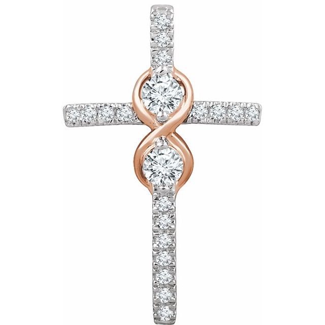 two-tone diamond cross pendant in 14k white/rose gold