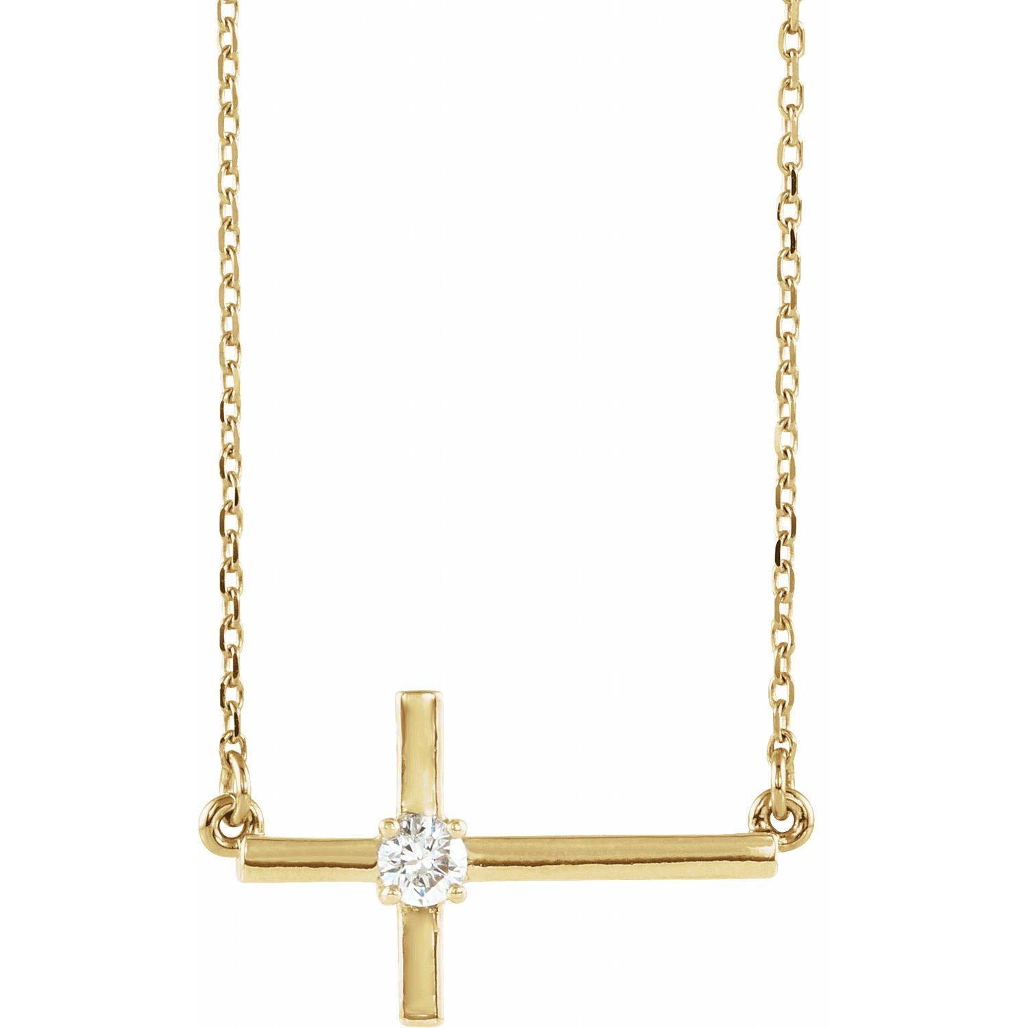 Sideways Diamond Cross Necklace in 14K Yellow Gold