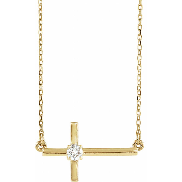 Sideways Diamond Cross Necklace in 14K Yellow Gold