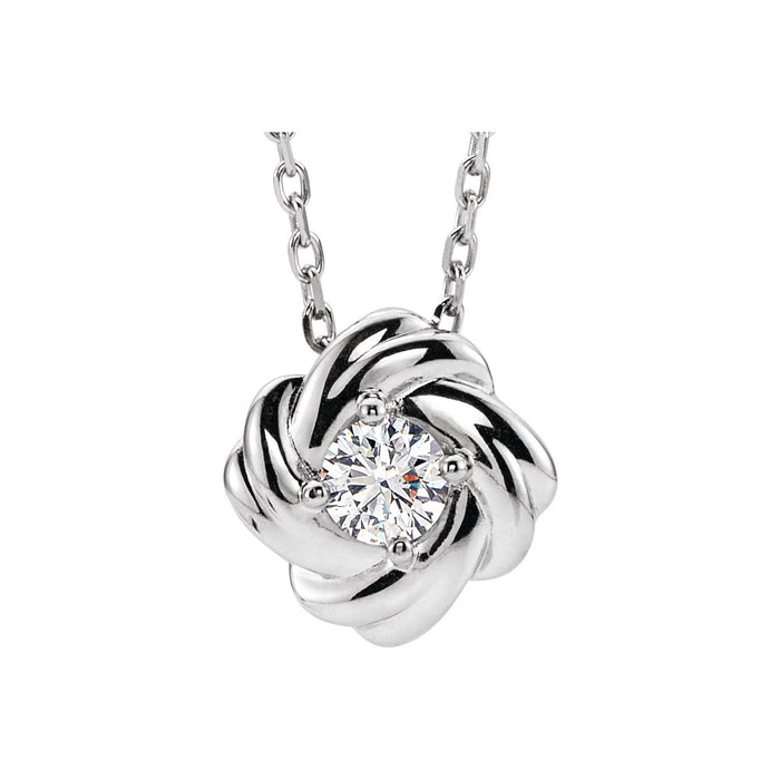 14K White Gold 1/6 ct natural diamond love knot pendant necklace