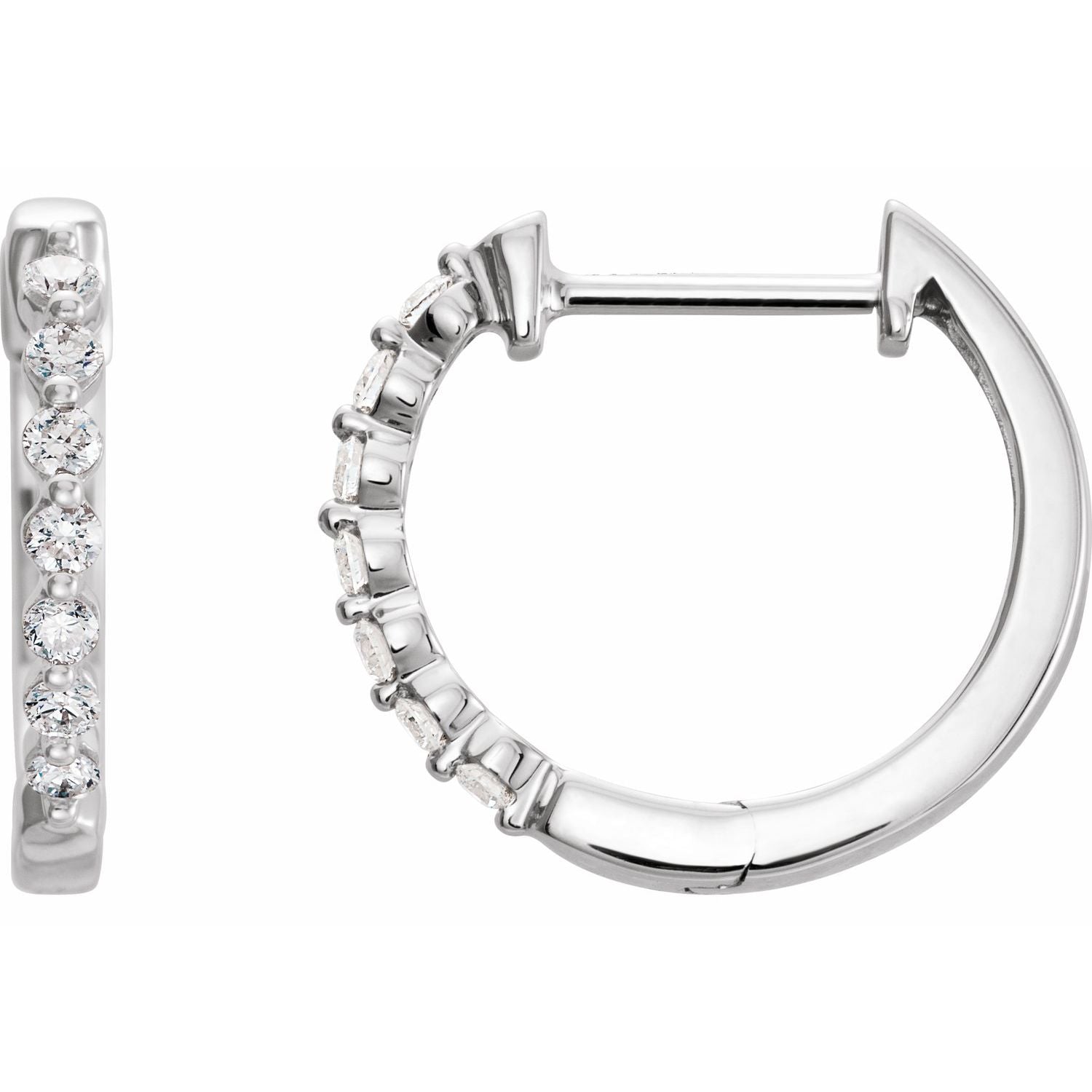 Hinged Natural Diamond Hoop Earrings (15 mm) in 14K White Gold