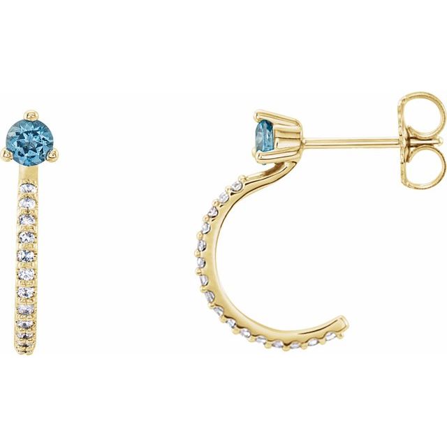 march aquamarine round diamond hoop earrings in 14k yellow gold