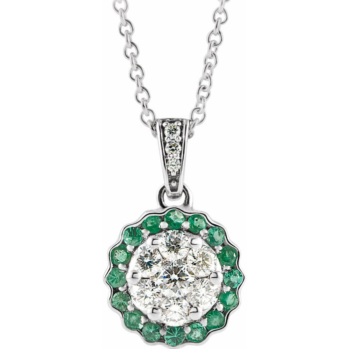 Round Emerald & Diamond Necklace 14k White Gold 16-18" (0.33 ctw) in 14K White Gold