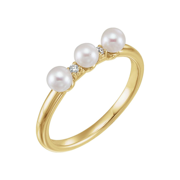 Cultured Pearl & Diamond Stackable Ring in 14K Yellow Gold