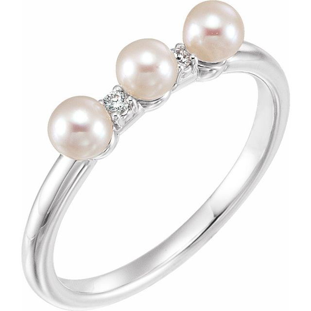 cultured pearl & diamond stackable ring in 14k yellow gold