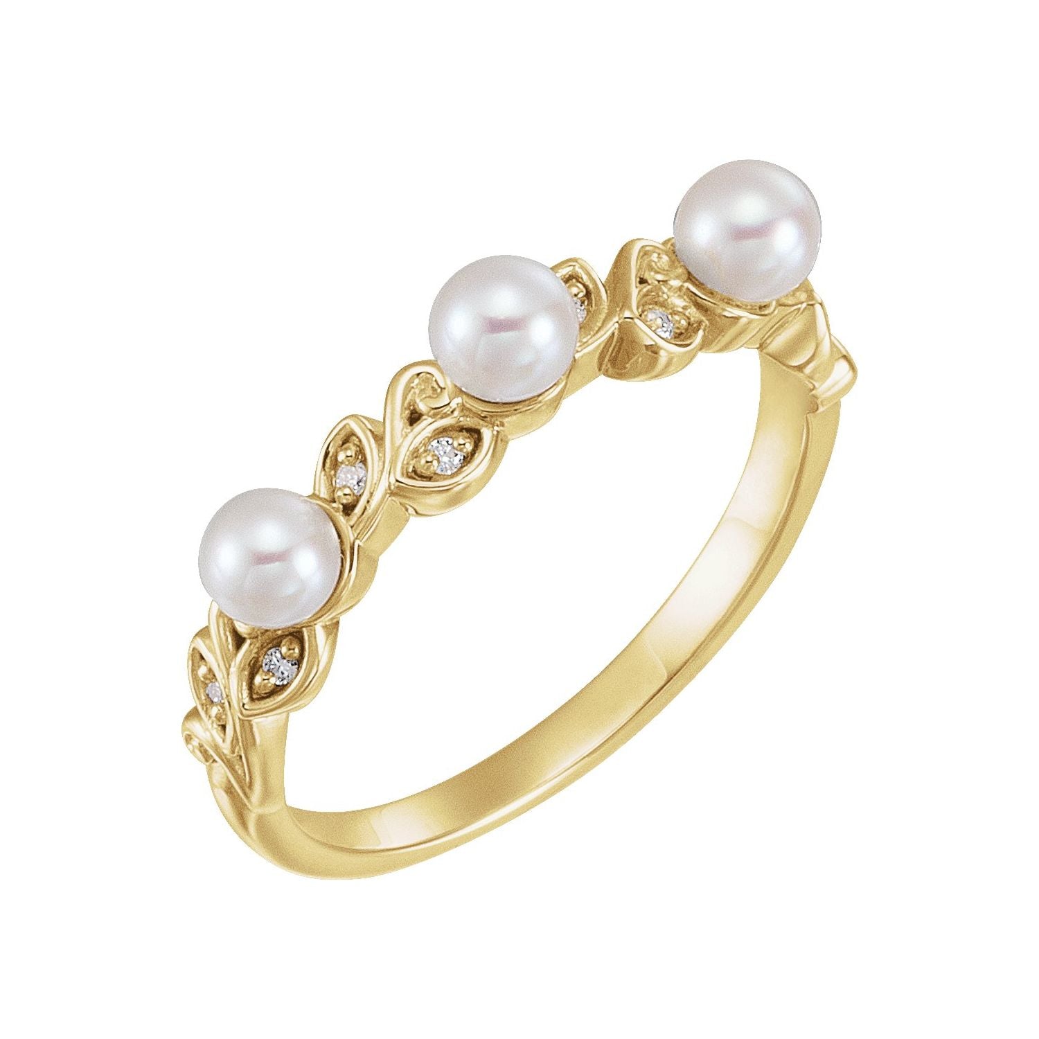 Seed Pearl & Diamond Ring in 14K Yellow Gold
