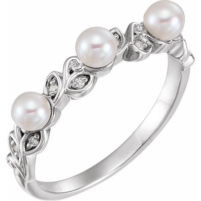 seed pearl & diamond ring in 14k white gold