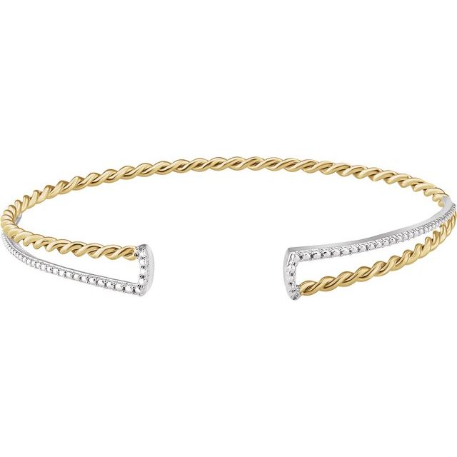two-tone twisted rope cuff bracelet in 14k yellow/white gold
