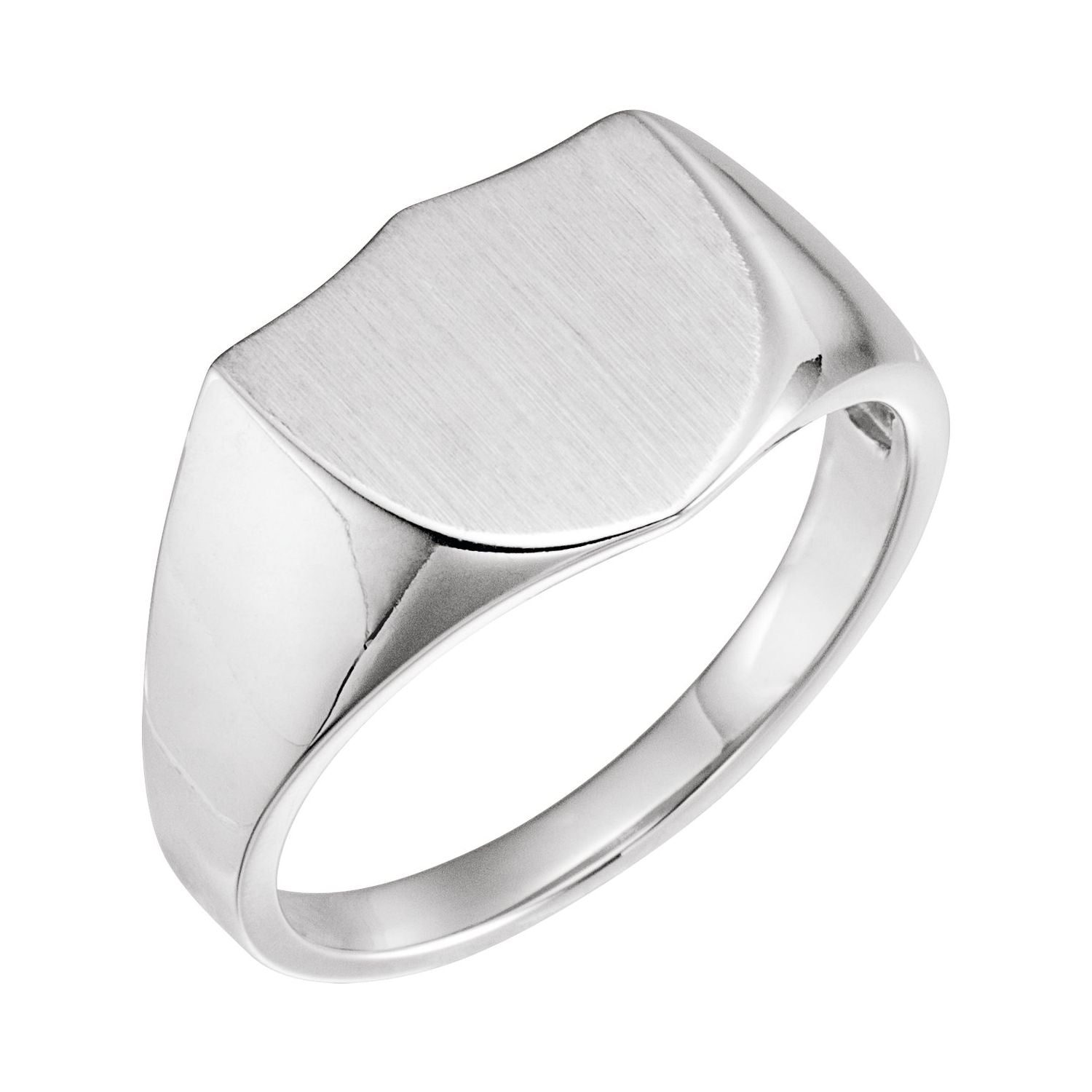 Men's Shield Signet Ring, 14 x 14 mm Engravable shown in 14K White Gold