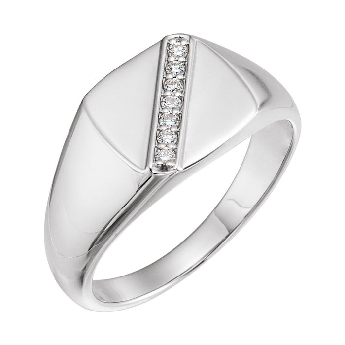 Men's Diamond Square Signet Ring, 1/10 ct tw Polished shown in 14K White Gold
