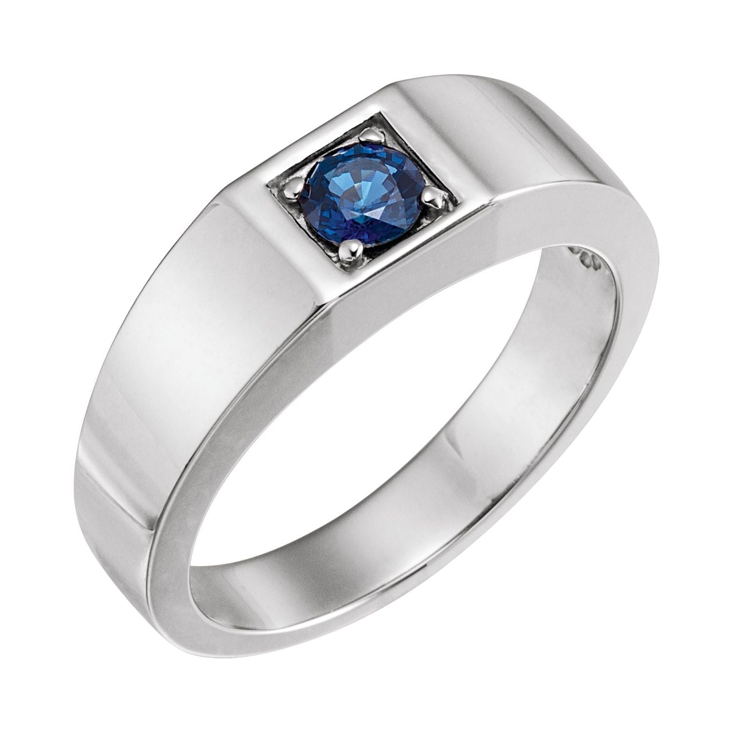 Men's Blue Sapphire Ring, 5 mm shown in 14K White Gold