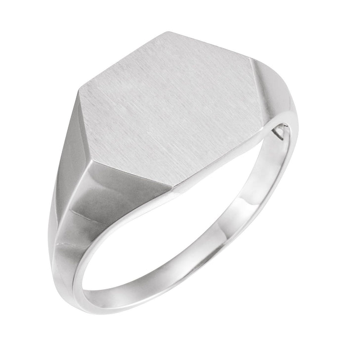 Men's Hexagon Signet Ring, 14 mm Brushed shown in 14K White Gold
