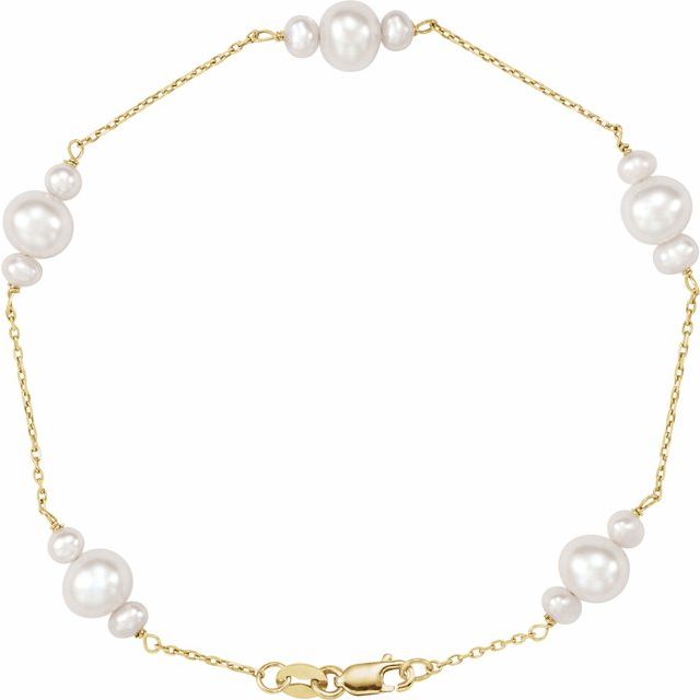 classic cultured pearl line bracelet in 14k yellow gold