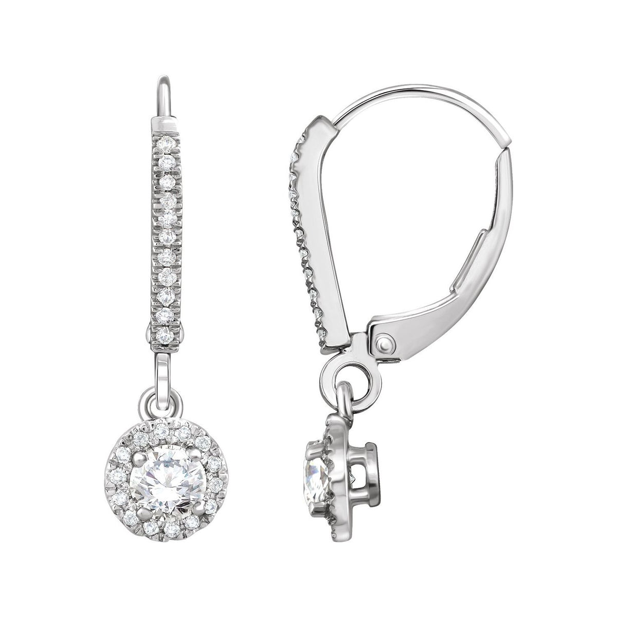 14K White Gold 5/8 ct tw Diamond Halo Lever Back Earrings diamond earrings