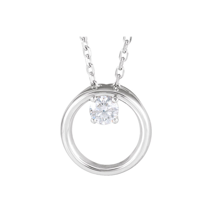 14K White Gold open circle diamond necklace — 1/10 ct natural diamonds on an included 16-18" chain