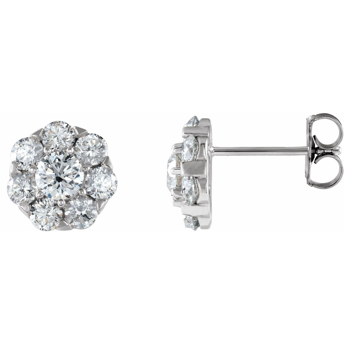 14K White Gold 2 ct tw Diamond Cluster Statement Earrings diamond earrings