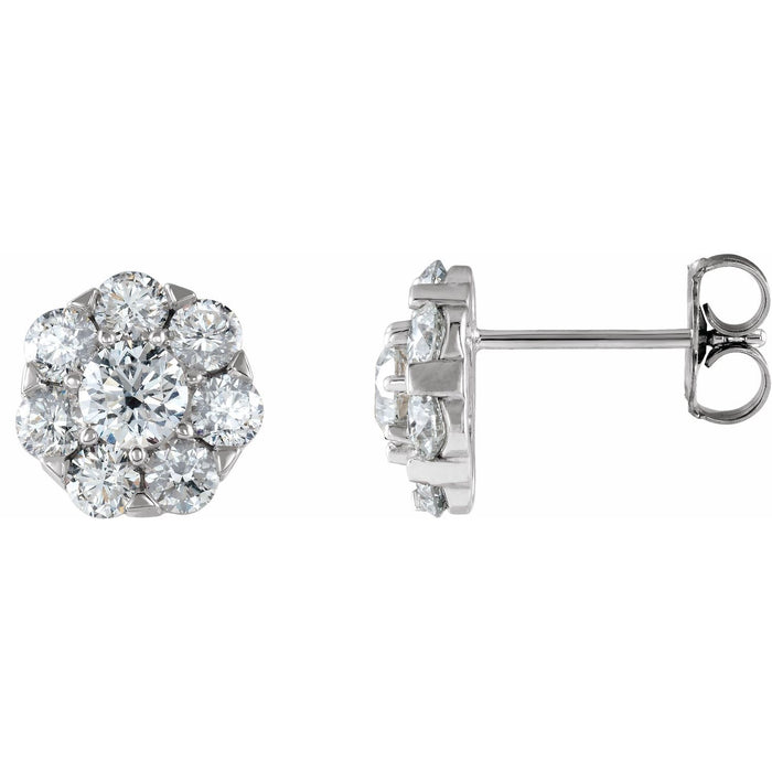 14K White Gold 2 ct tw Diamond Cluster Statement Earrings diamond earrings