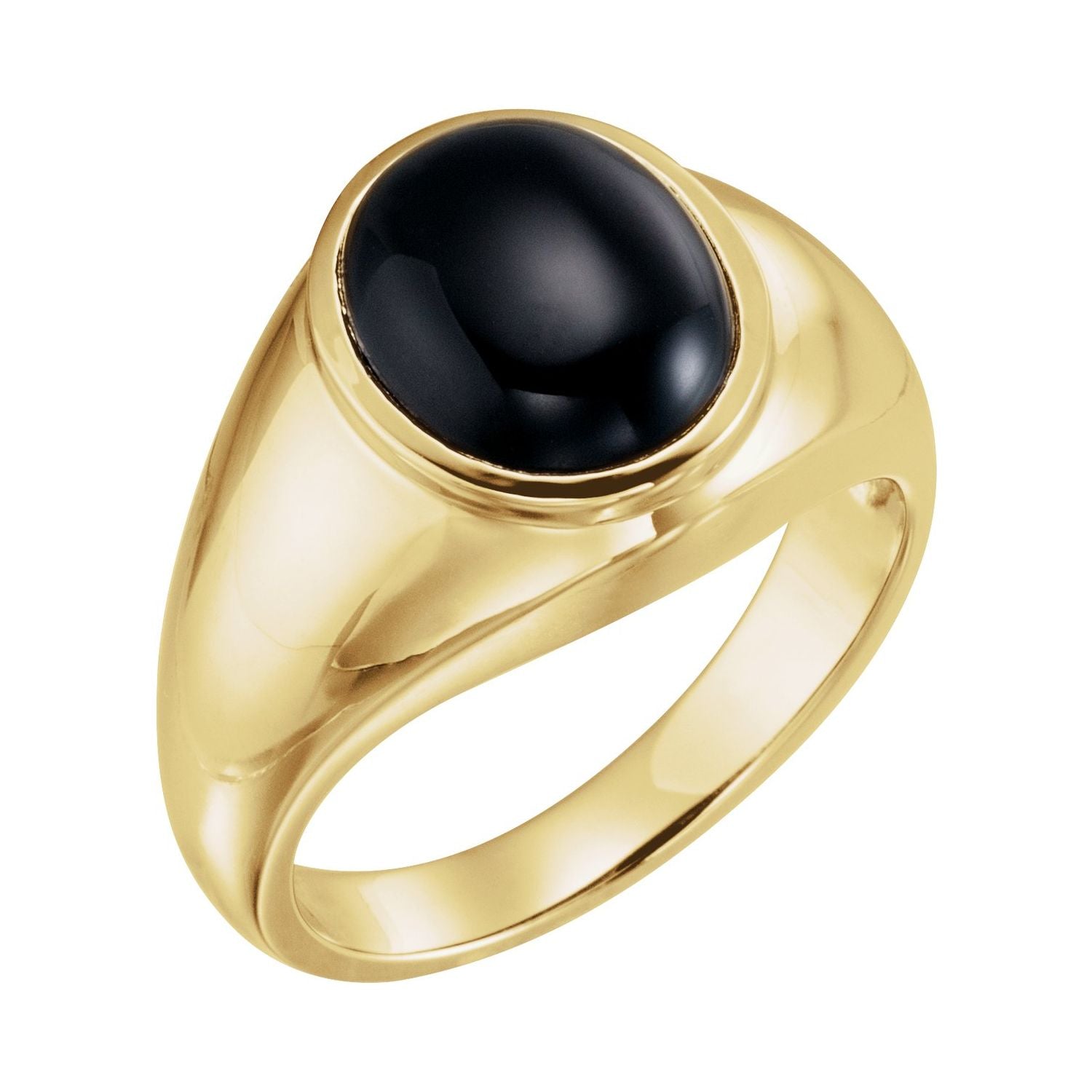 Men's Oval Black Onyx Ring, 12 x 10 mm shown in 14K Yellow Gold