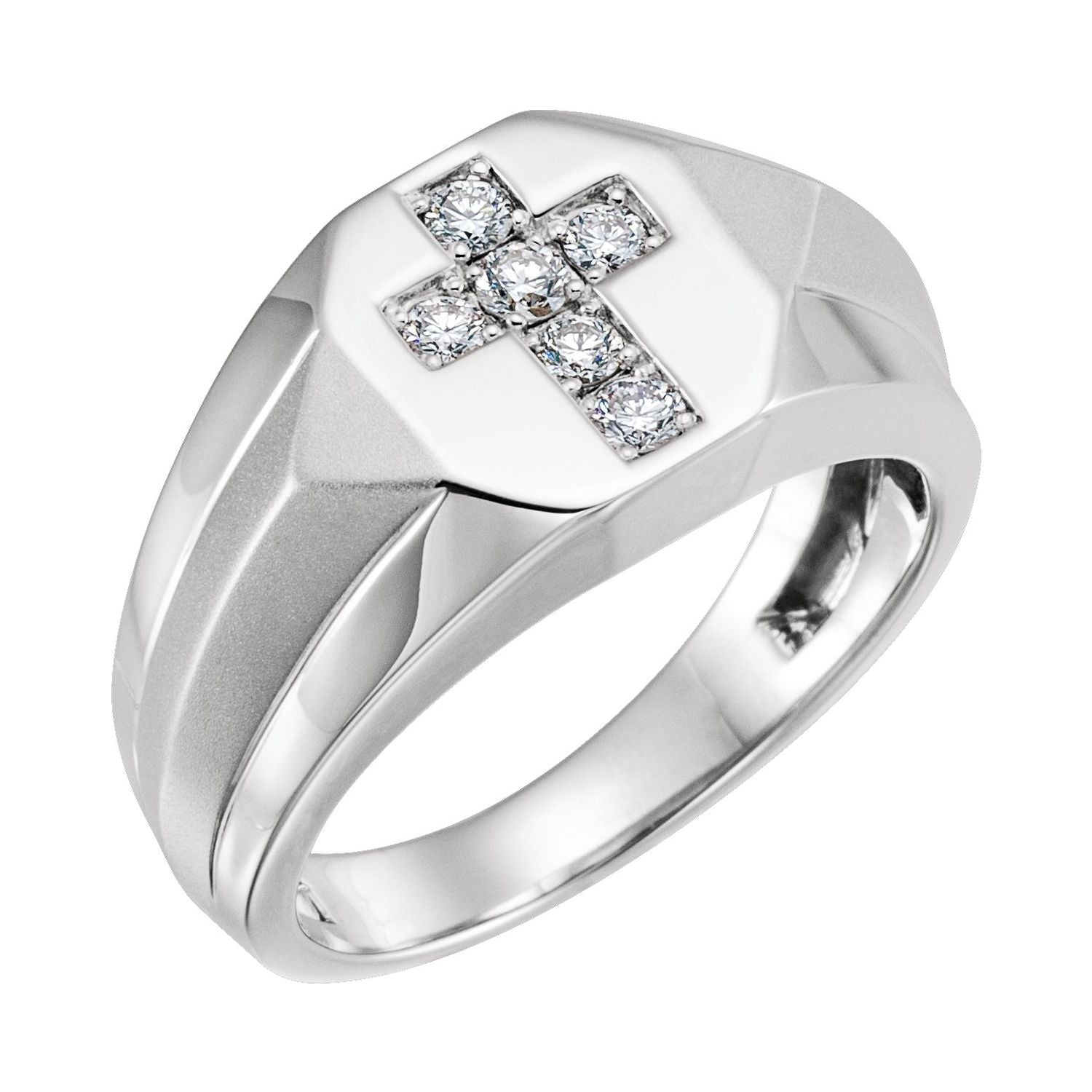 Men's Diamond Cross Signet Ring, 1/3 ct tw shown in 14K White Gold