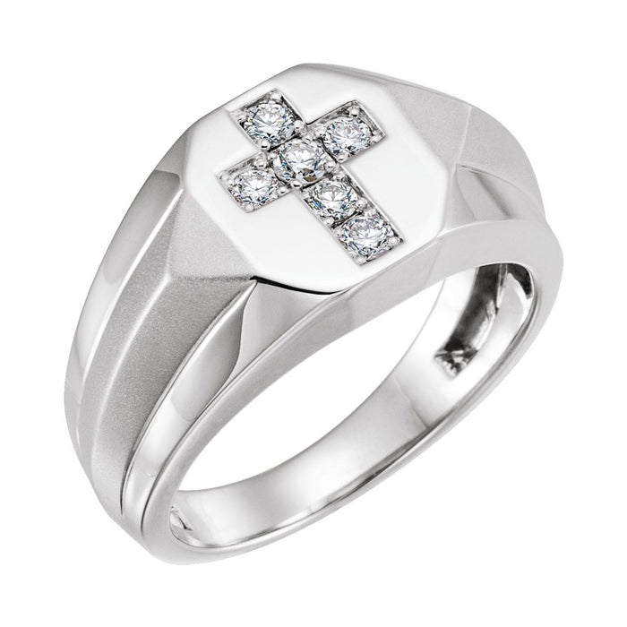 Men's Diamond Cross Signet Ring, 1/3 ct tw shown in 14K White Gold