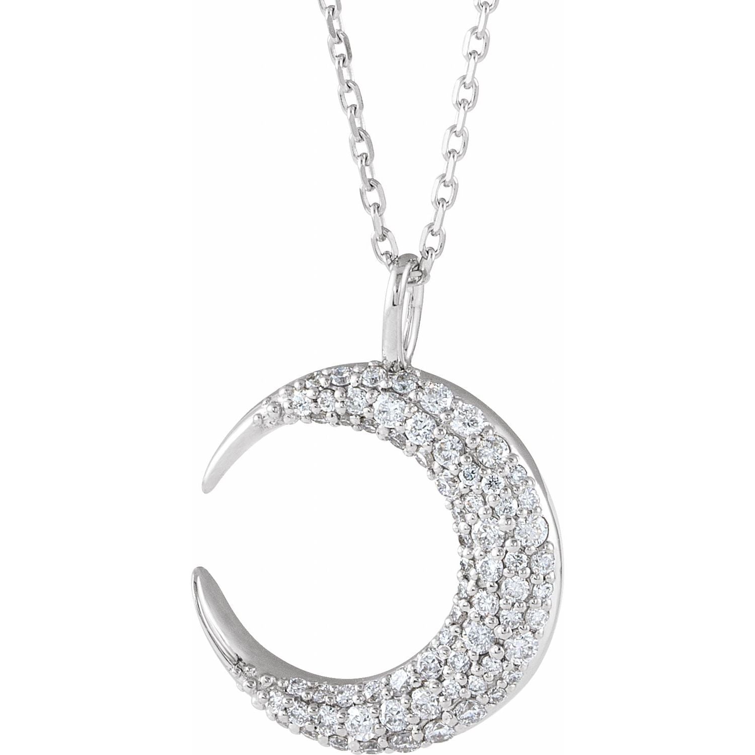 14K White Gold 1/3 ct natural diamond crescent moon pendant necklace