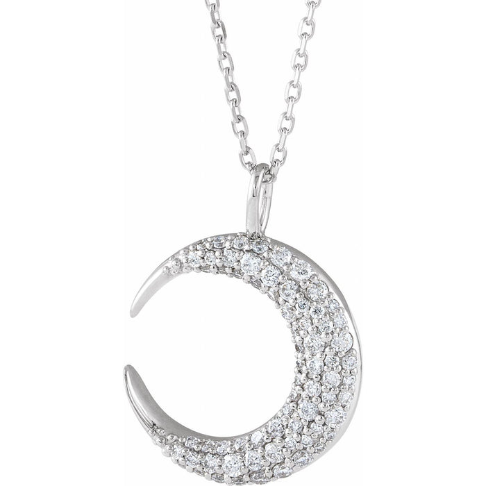 14K White Gold 1/3 ct natural diamond crescent moon pendant necklace