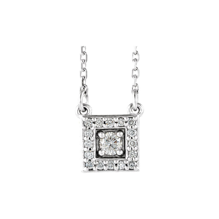 14K White Gold 1/8 ct natural diamond halo pendant necklace