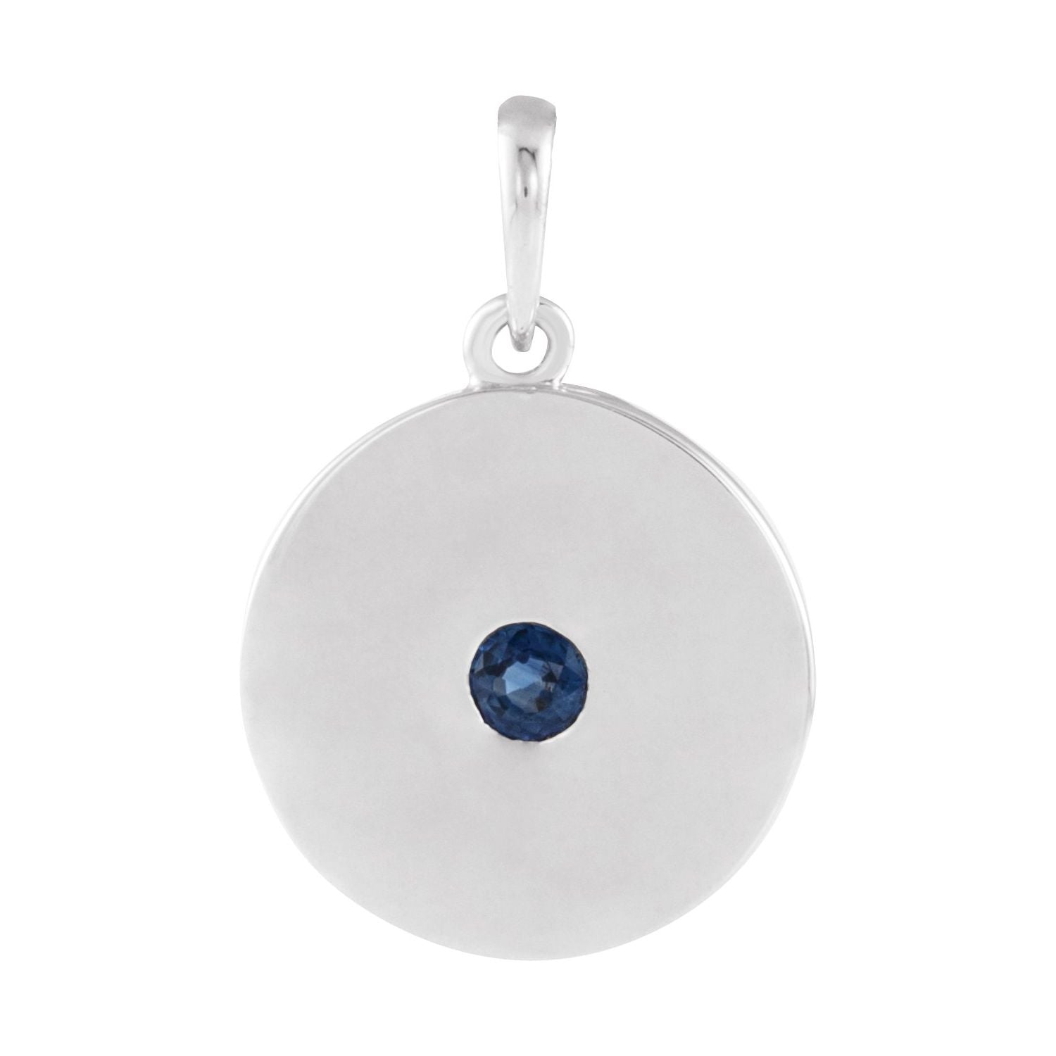 14K White Gold natural blue sapphire blue sapphire disc pendant