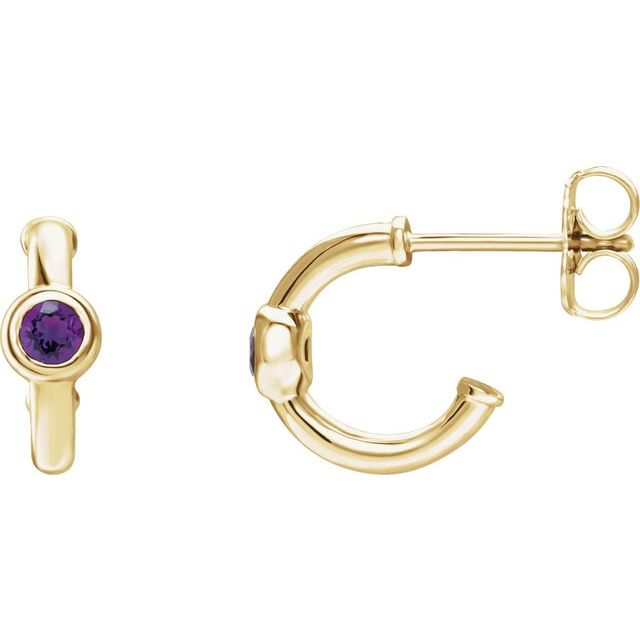 amethyst huggie hoop earrings in 14k yellow gold