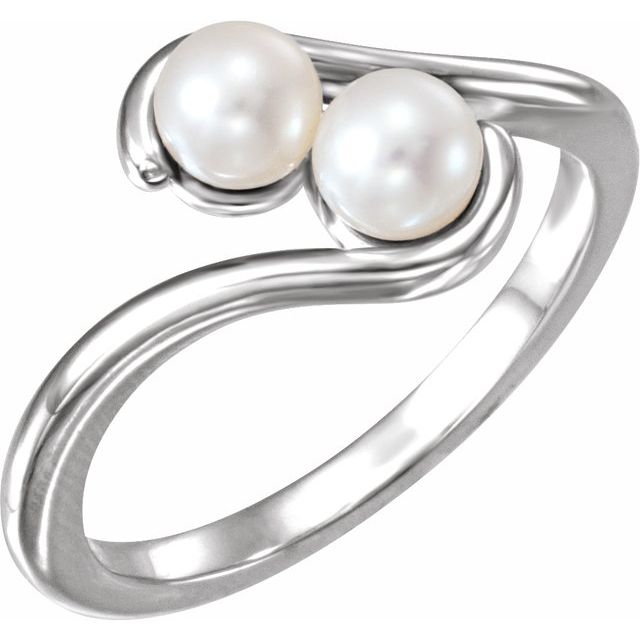 two-stone cultured pearl ring in 14k white gold