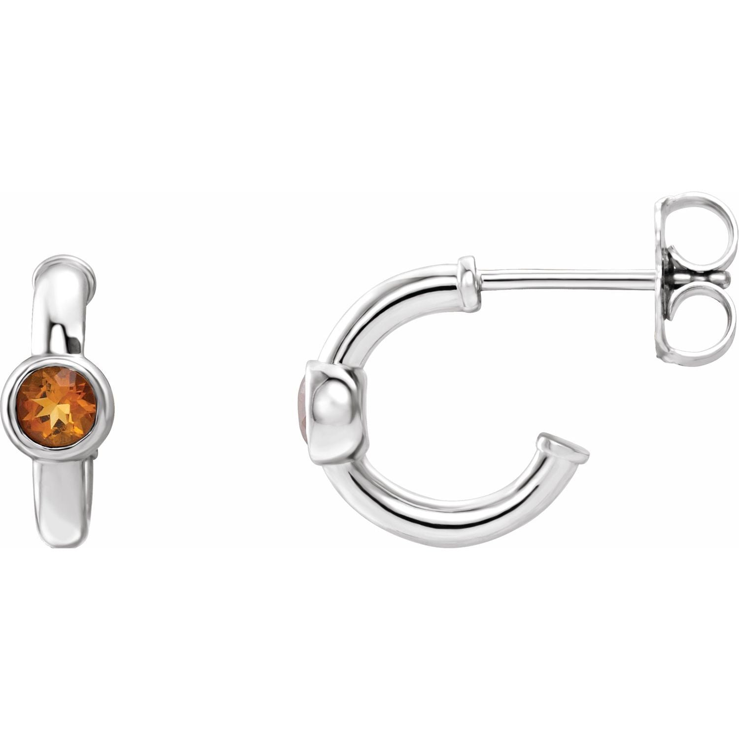 14K White Gold citrine huggie earrings