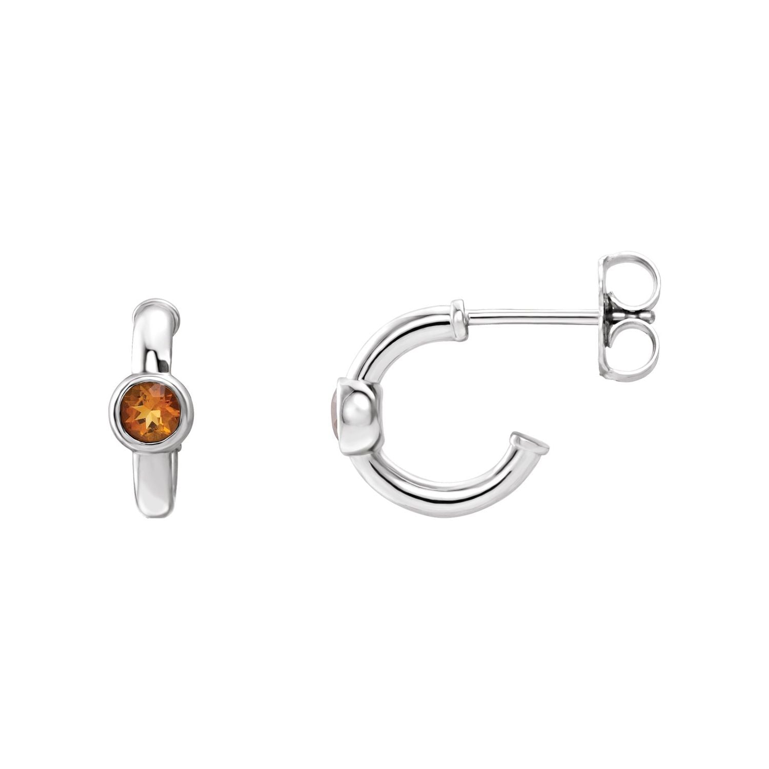 14K White Gold natural citrine round hoop earrings