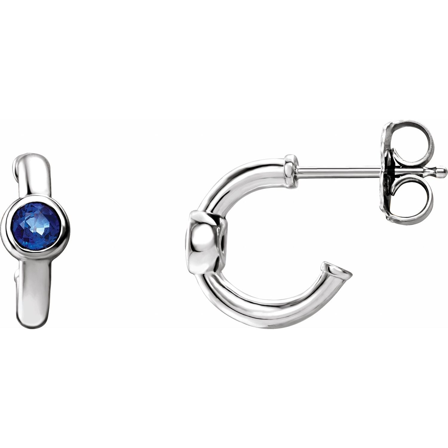 14K White Gold blue sapphire huggie earrings