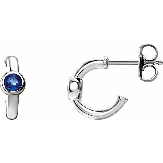 blue sapphire huggie hoop earrings in 14k white gold