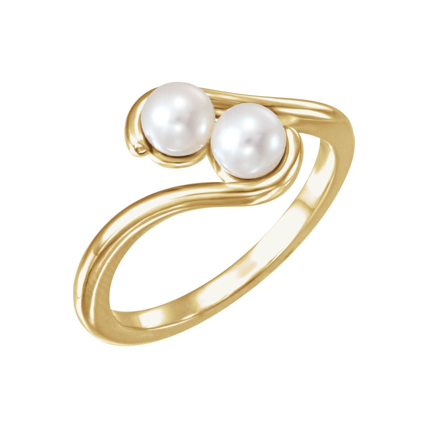 Two-Stone Cultured Pearl Ring in 14K Yellow Gold