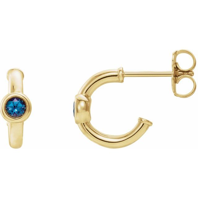 alexandrite huggie hoop earrings in 14k yellow gold