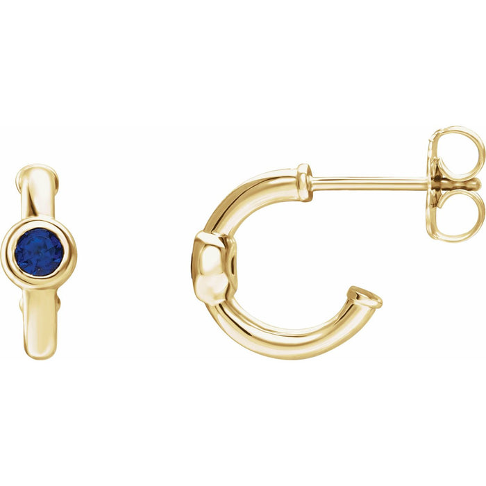 Blue Sapphire Huggie Hoop Earrings in 14K Yellow Gold