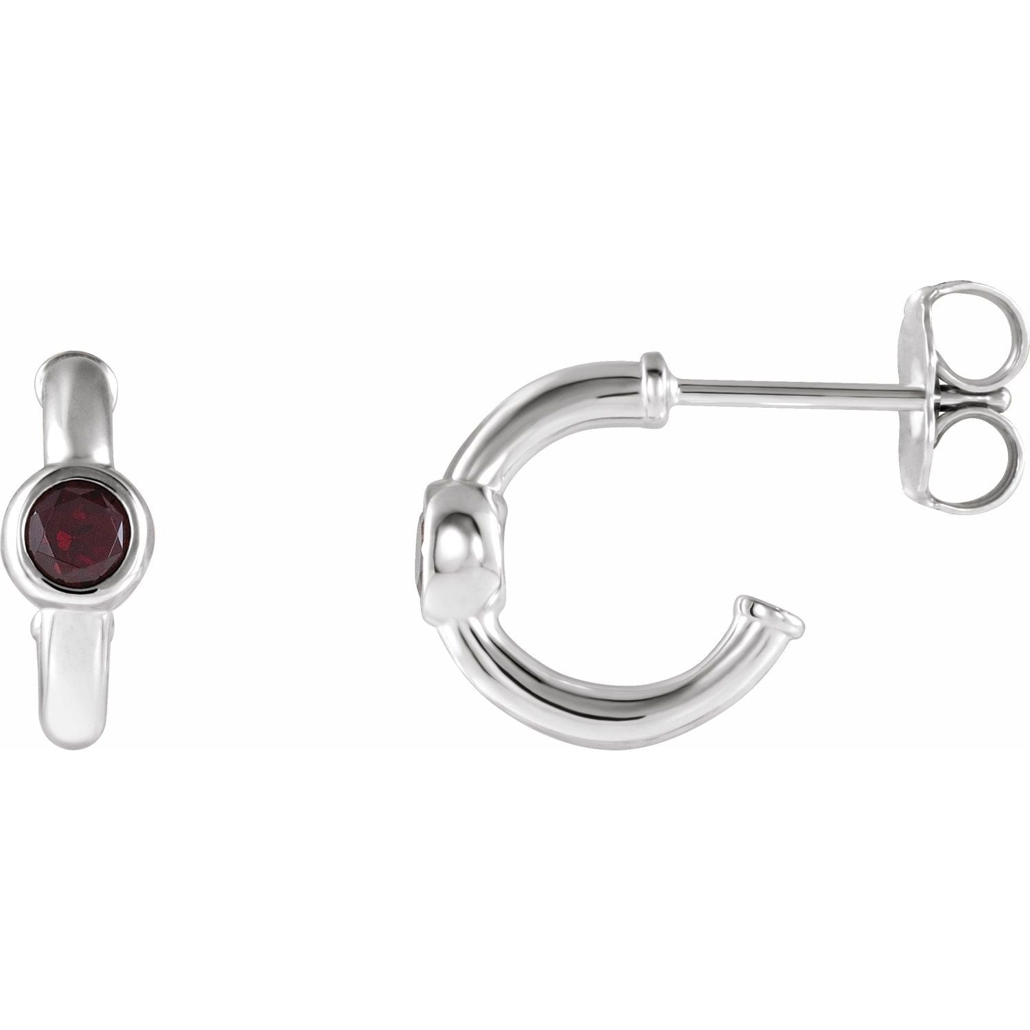 14K White Gold round natural garnet earrings