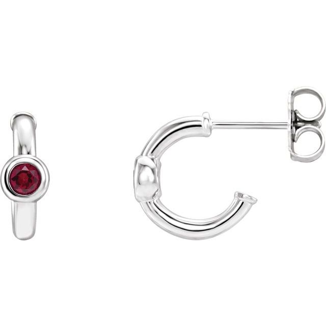 ruby huggie hoop earrings in 14k white gold