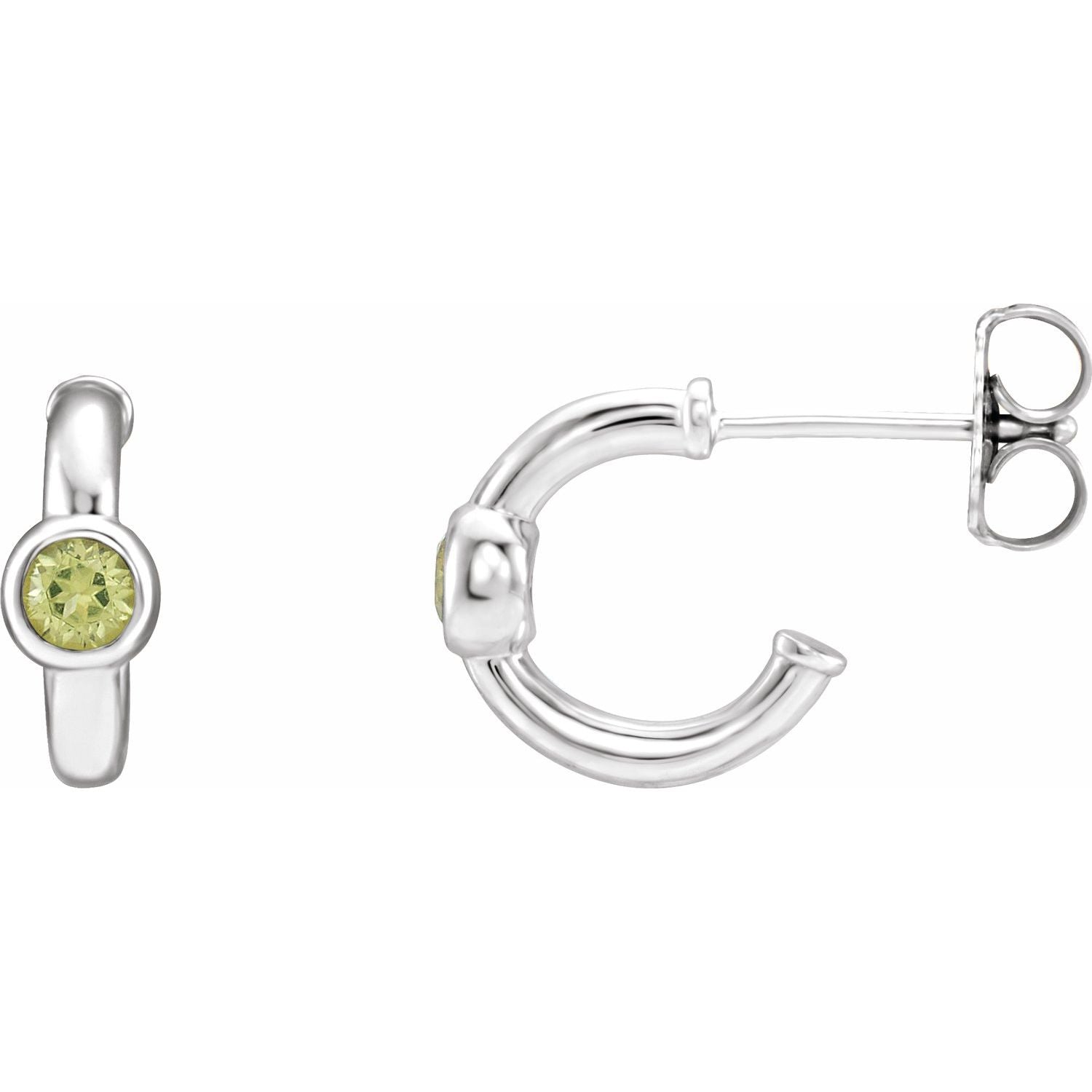 14K White Gold peridot huggie earrings