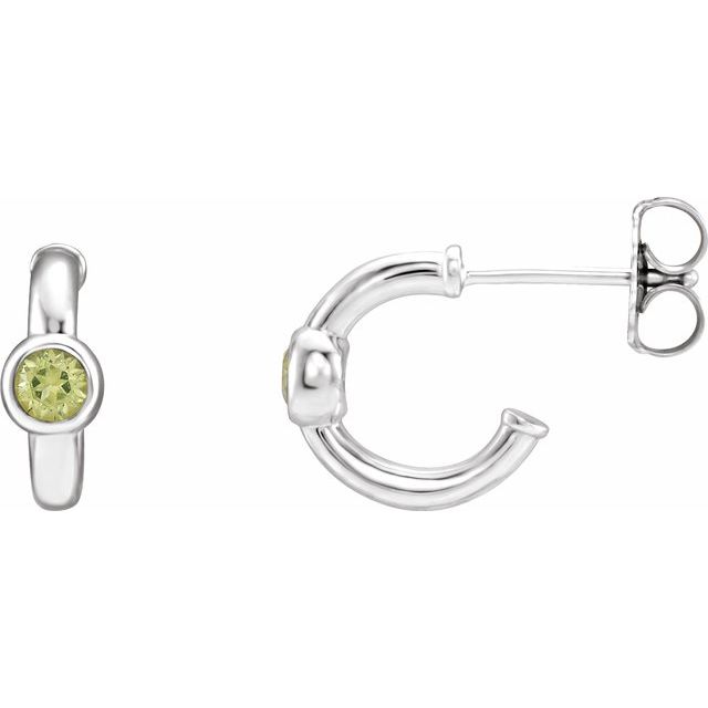 peridot huggie hoop earrings in 14k white gold
